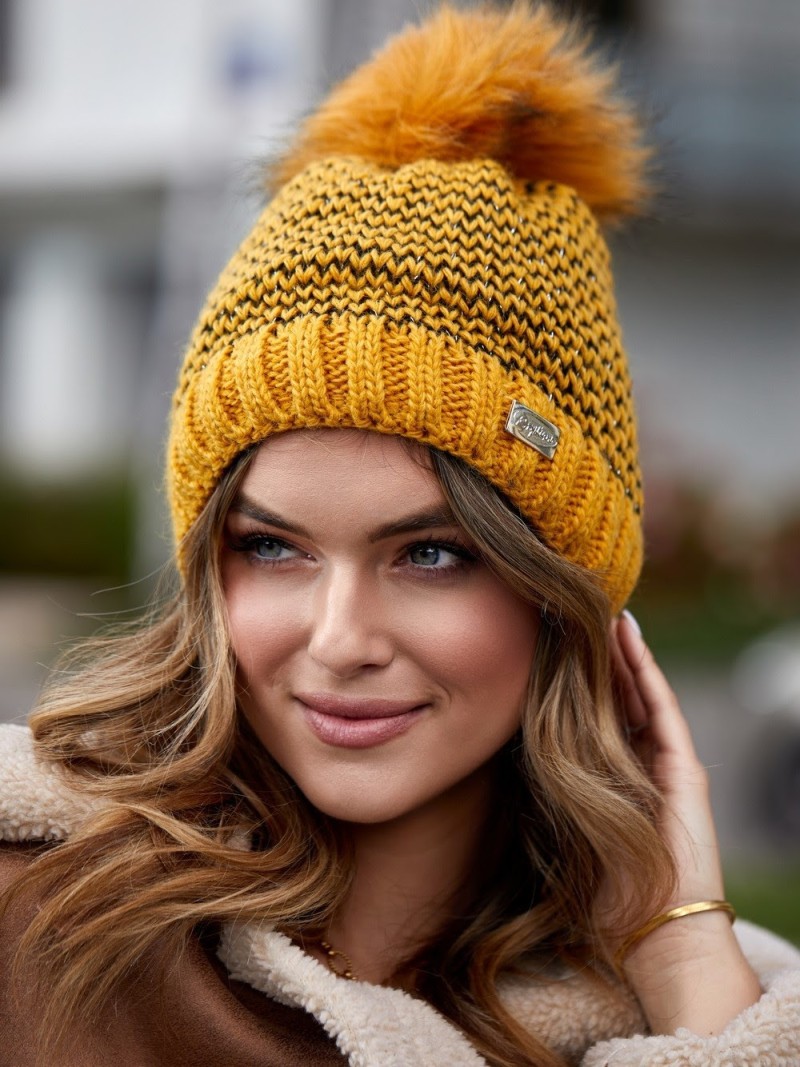 Honey herringbone winter hat C44 - Online store - Boutique